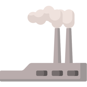 Ícone ilustrado de fábrica com chaminés liberando vapor.