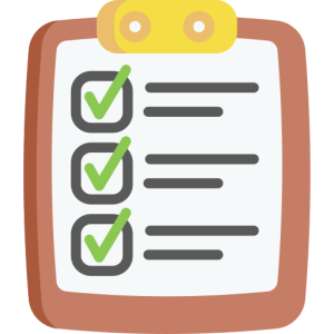 Ícone ilustrativo de checklist com marcações verdes.